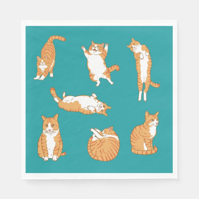 Serviette En Papier Orange Cats Funny (Devant)