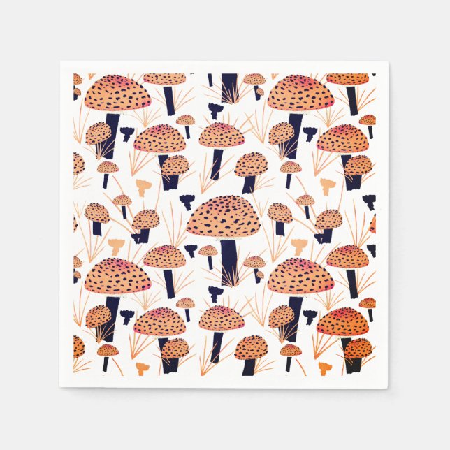 Serviette En Papier Orange Champignons automne fête d'anniversaire (Devant)