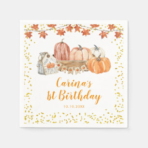 Serviette En Papier Orange Chute Citrouille Patch Anniversaire Papier