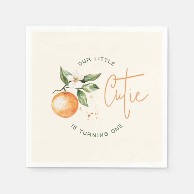 Serviette En Papier Orange Citrus Little Cutie Birthday Party (Devant)