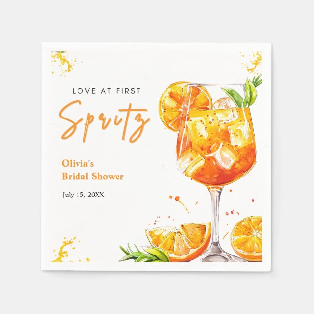 Serviette En Papier Orange Cocktail Love at First Spritz Bridal Shower (Devant)