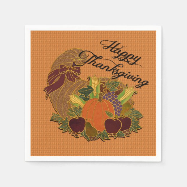 Serviette En Papier Orange Cornucopia Thanksgiving Naples (Devant)