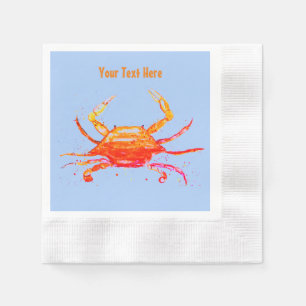 Serviette En Papier Orange Crabe Bleu Vintage Boho Beach Party
