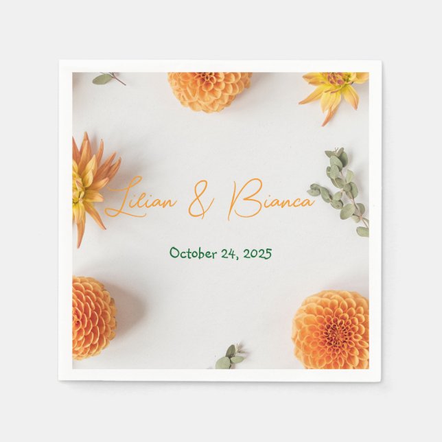 Serviette En Papier Orange Dahlia Summer Wedding Napkins (Devant)