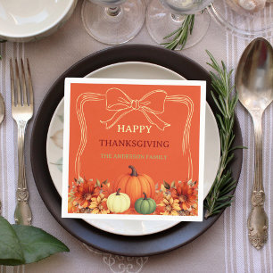 Serviette En Papier Orange de Thanksgiving orangé à la main citrouille