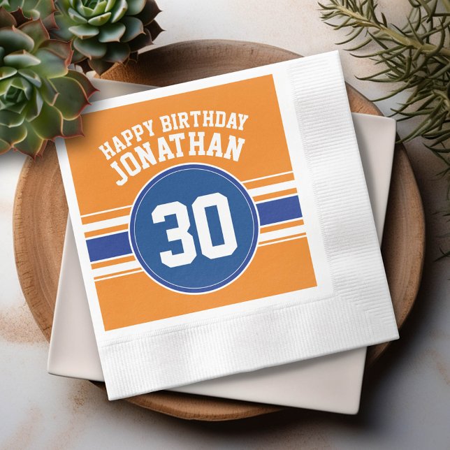 Serviette En Papier Orange et Bleu Anniversaire Sports Thème (Custom Party Napkins)