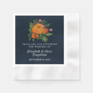Serviette En Papier Orange et marine Floral Moderne Gras Mariage