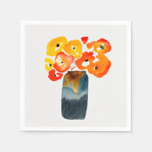 Serviette En Papier Orange fleurs de pavot aquarelle