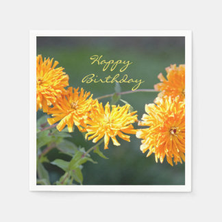 Serviette En Papier Orange Floral Zennia "Joyeux anniversaire"