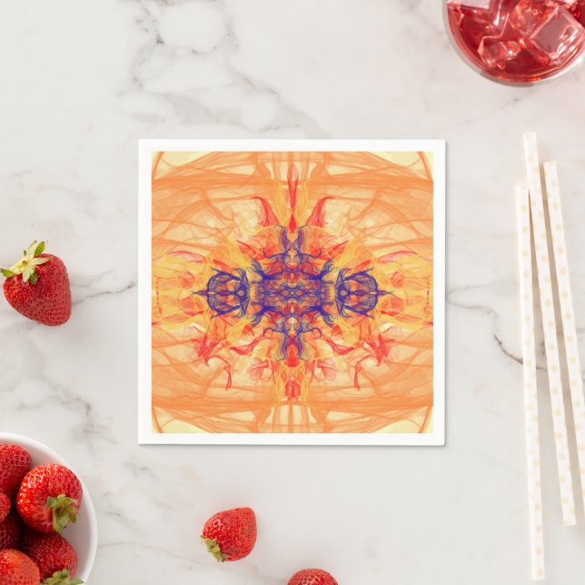 Serviette En Papier ORANGE FUMÉE - Art Fractal - Napkins (En situation)