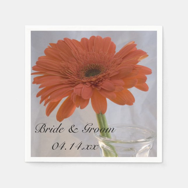 Serviette En Papier Orange Gerber Daisy en Vase Mariage (Devant)