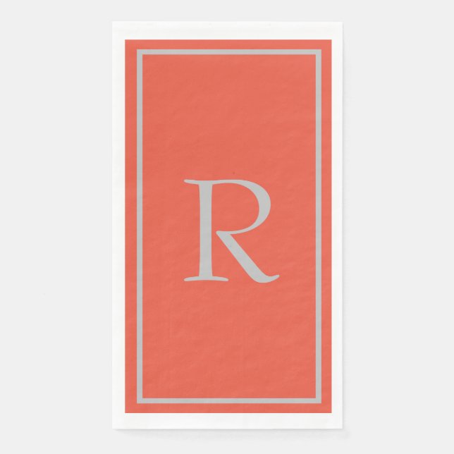 Serviette En Papier Orange Gris Monogramme Initiales Nom Personnalisé  (Devant)