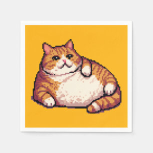 Serviette En Papier Orange gros chat mème pixel art