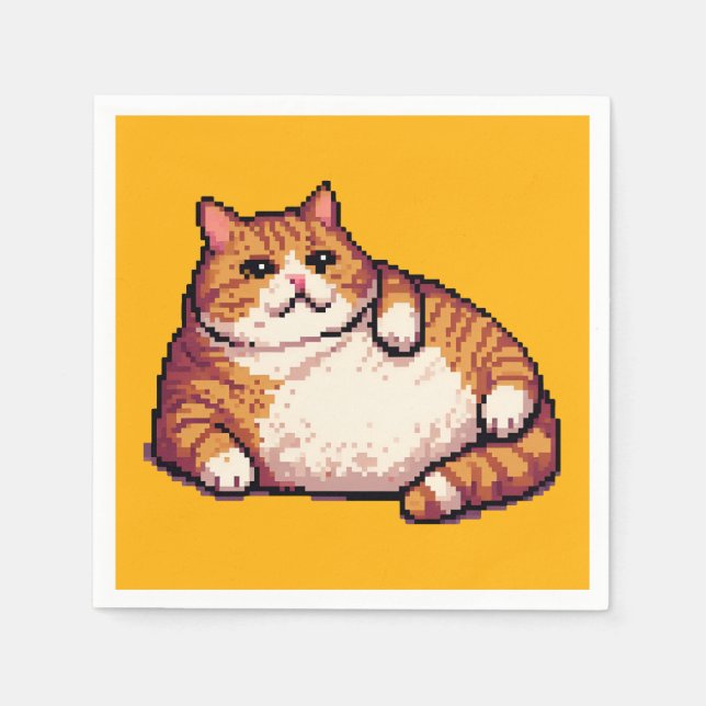 Serviette En Papier Orange gros chat mème pixel art (Devant)