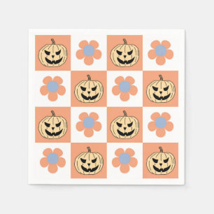 Serviette En Papier Orange Halloween Citrouille et Daisy Checkerboard