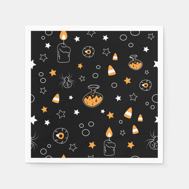 Serviette En Papier orange halloween noir (Devant)