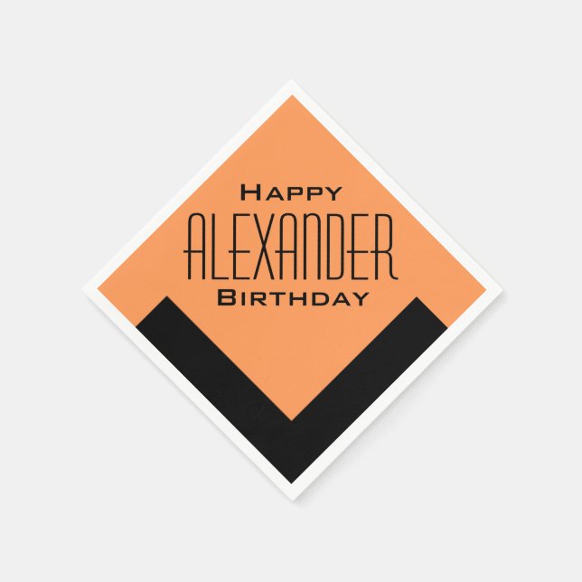 Serviette En Papier Orange Joyeux Anniversaire Art Déco Personnalisé (Coin)