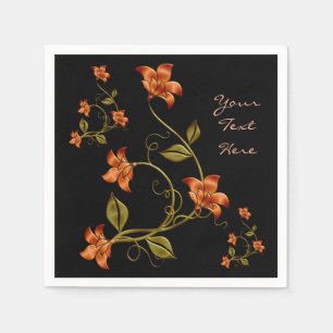 Serviette En Papier Orange Lillies Floral Pattes de serviettes noires