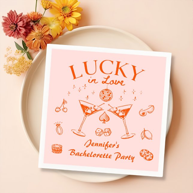 Serviette En Papier Orange Lucky In Love Cocktails Enterrement de Vie  (Créateur téléchargé)