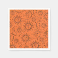Orange Magie Vintage Céleste Soleil Lune Étoiles
