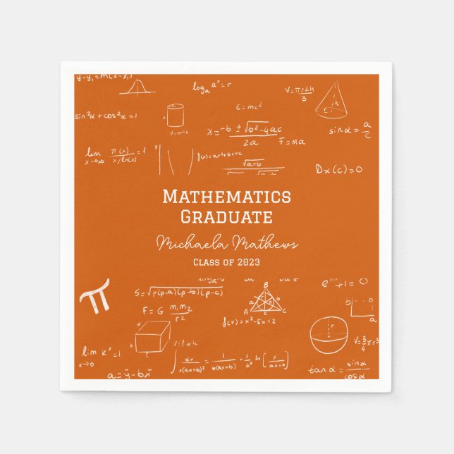 Serviette En Papier Orange Mathematics Graduate Class of Graduation (Devant)