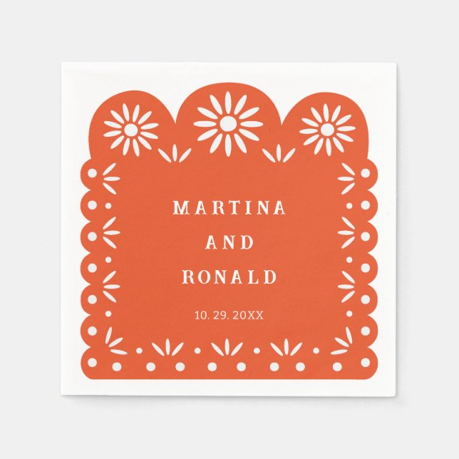 SERVIETTE EN PAPIER ORANGE MEXICAN PAPEL PICADO (Devant)