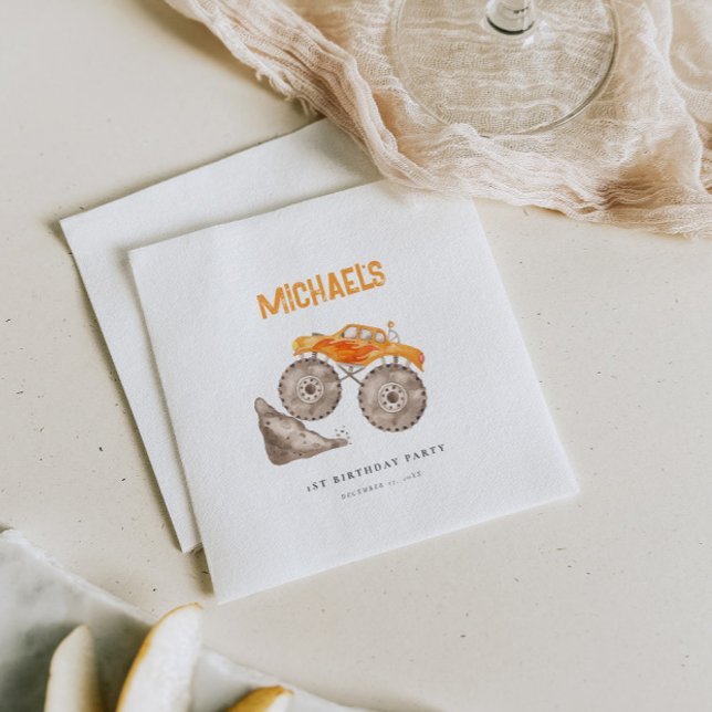 Serviette En Papier Orange Monster Trucks Anniversaire (Créateur téléchargé)