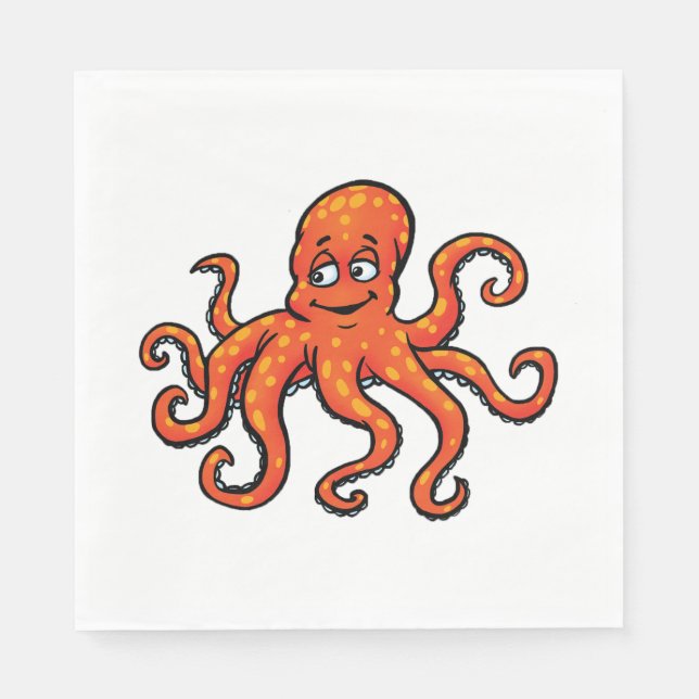 Serviette En Papier Orange Octopus Cartoon Ocean Sea Creature (Devant)