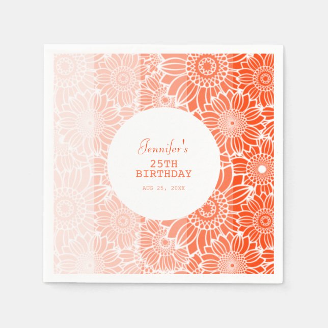 Serviette En Papier Orange Peach Stripes Floral Anniversaire (Devant)