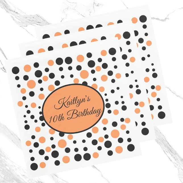 Serviette En Papier Orange Polka Dot Anniversaire (Créateur téléchargé)