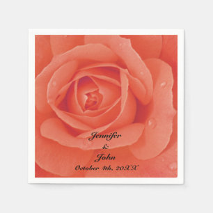 Serviette En Papier Orange Rose Floral Artsy  coloré Mariage
