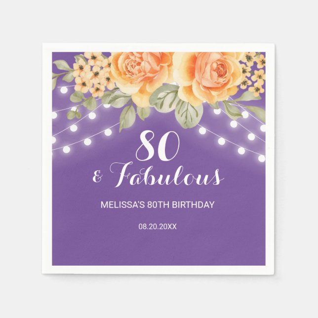 Serviette En Papier Orange Rose Lights Violet Anniversaire (Devant)