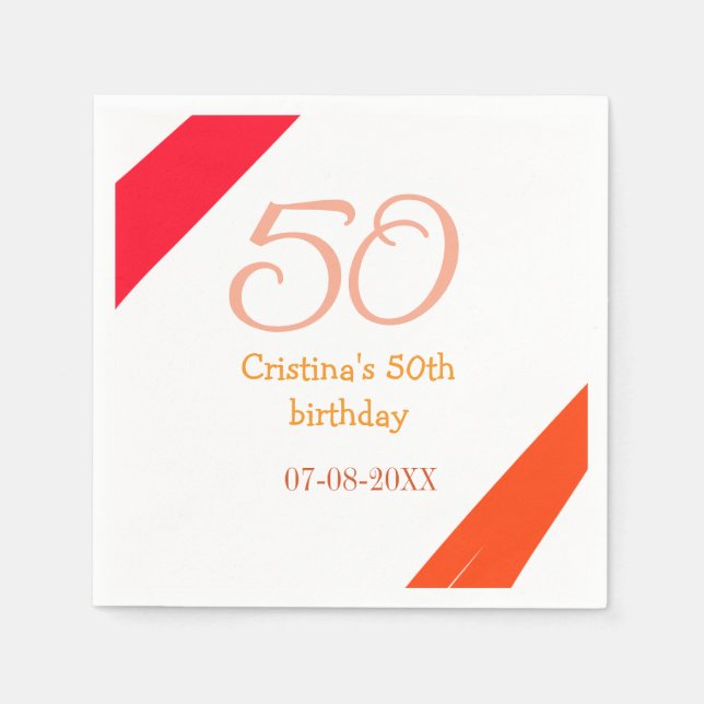 Serviette En Papier Orange rouge 50 anniversaire anniversaire ajouter  (Devant)