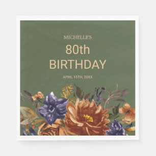 Serviette En Papier Orange Rouille Bleu Floral Vert Anniversaire