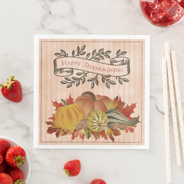 Serviette En Papier Orange Thanksgiving Citrouilles et Squash (En situation)