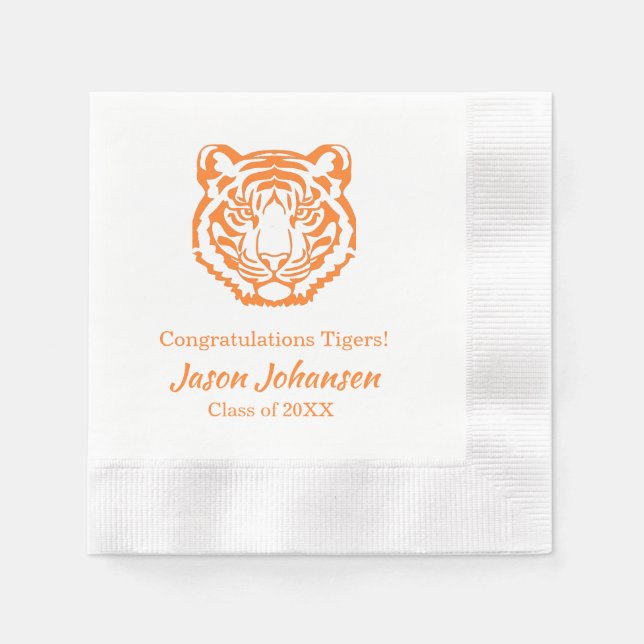 Serviette En Papier Orange Tiger Mascot School Graduation Napkin (Devant)