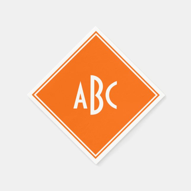 Serviette En Papier Orange vif avec monogramme blanc (Coin)