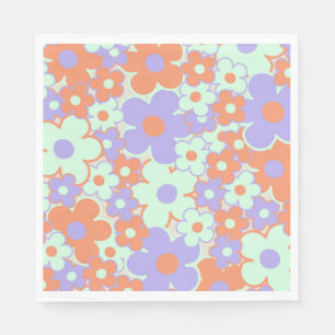 Serviette En Papier Orange violet bleu rétro Y2K les années 70 Fleur M
