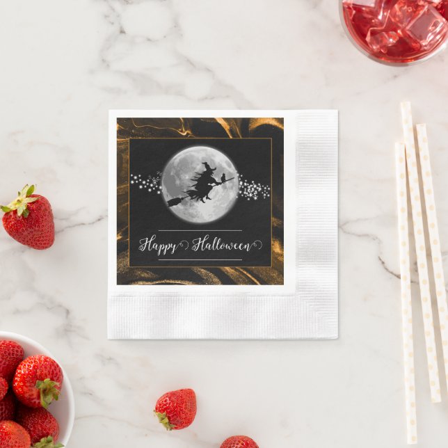 Serviette En Papier Orange Witch Silhouette Halloween (En situation)