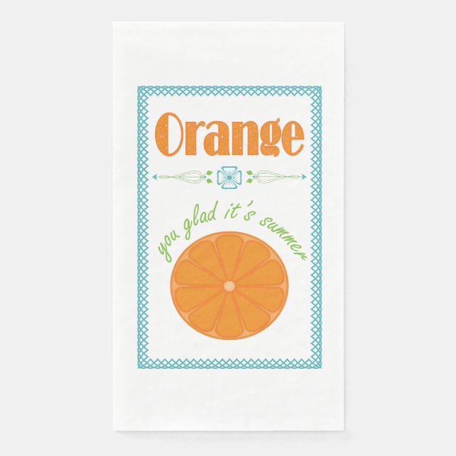 Serviette En Papier Orange You Glad C'est l'été avec la frontière bleu (Devant)