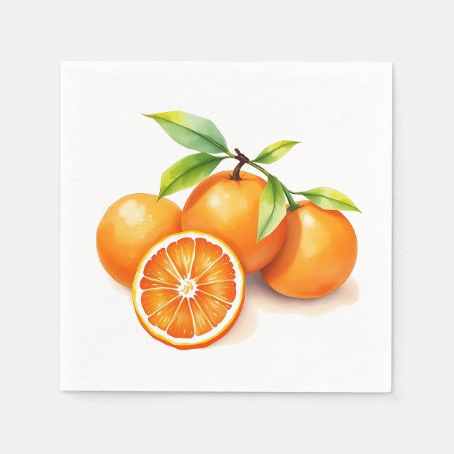Serviette En Papier Oranges aquarelles vives (Devant)
