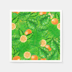 Serviette En Papier Oranges et feuilles tropicaux