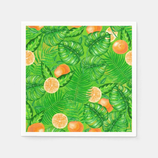 Serviette En Papier Oranges et feuilles tropicaux (Devant)