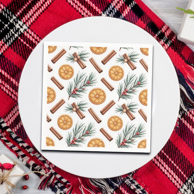 Serviette En Papier Oranges secs Bâtons de cannelle Branches de sapin  (Créateur téléchargé)