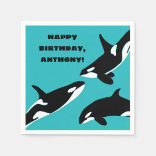 Serviette En Papier Orcas Killer Whales Turquoise Blue Anniversaire
