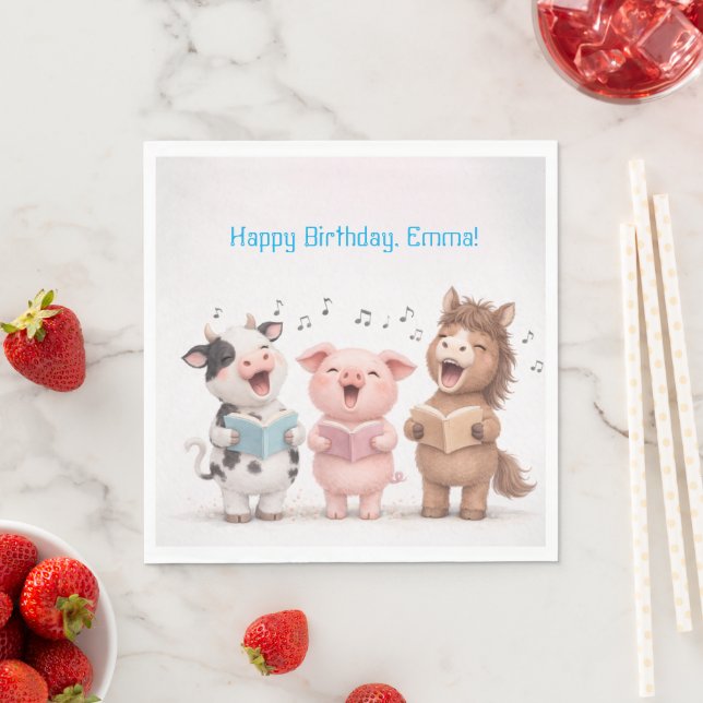 Serviette En Papier Orchestre d'Animaux de Ferme Anniversaire (En situation)
