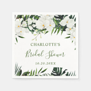 Serviette En Papier Orchidées Blanches Élégantes Mariage Bohème