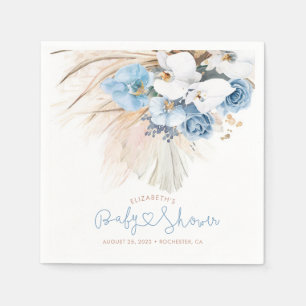 Serviette En Papier Orchidées Bleues et Pampas Grass Elegant Boho