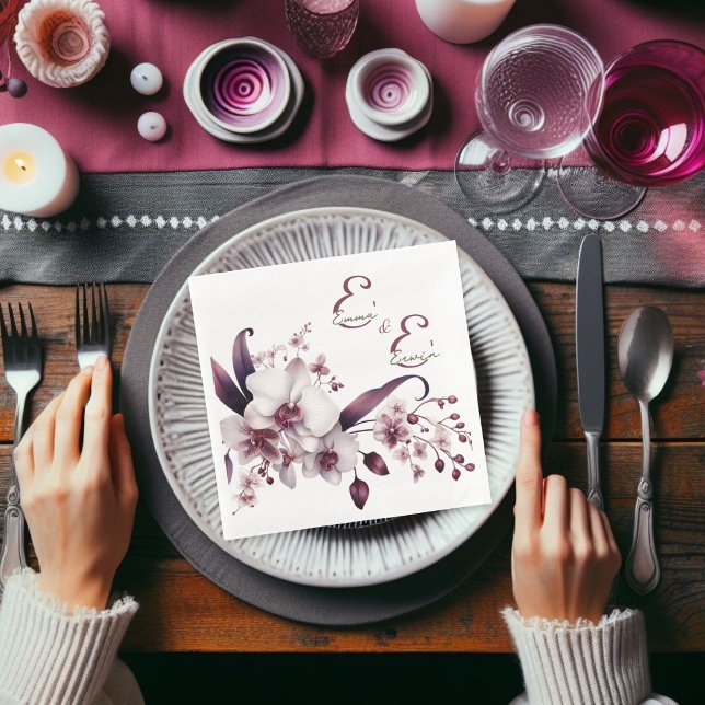 Serviette En Papier Orchidées délicates blanches et magenta personnali (Créateur téléchargé)
