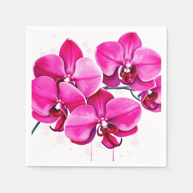 Serviette En Papier Orchidées en Magenta et pourpre (Devant)
